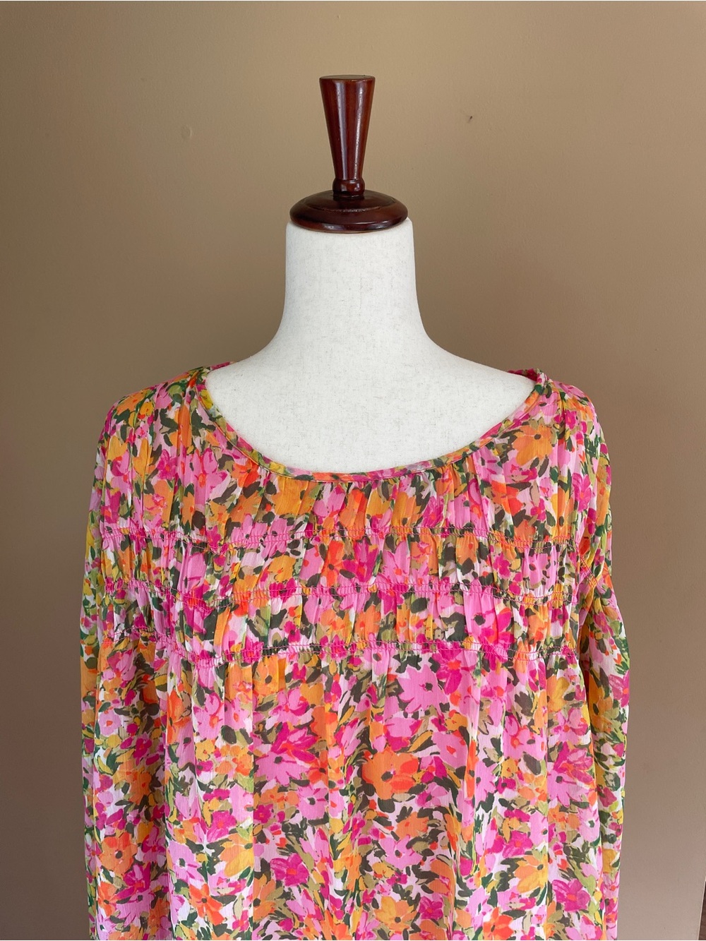 Terra & Sky Womens Floral Puff Sleeve Peasant Blouse Top Size 4X 28W Flowy - Picture 3 of 9